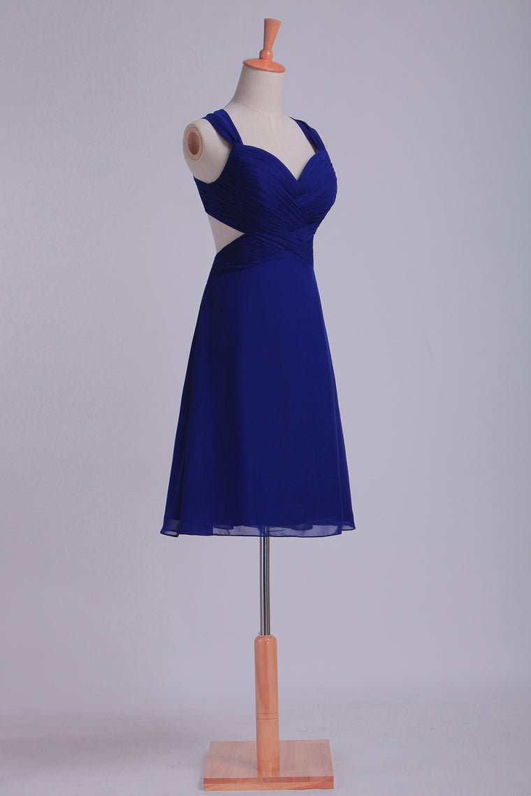 2022 Straps Sexy Backless Dress Pleated Bodice Short/Mini Chiffon