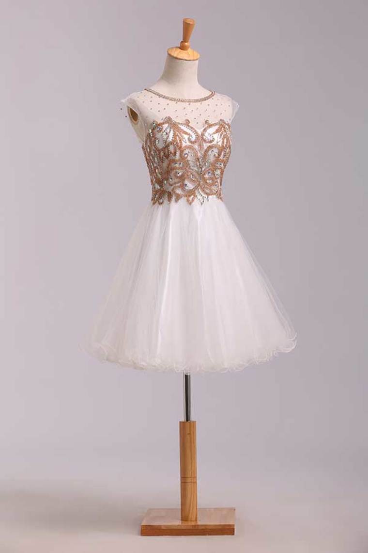 2022 Lovely Homecoming Dresses A Line White Scoop Short/Mini Tulle