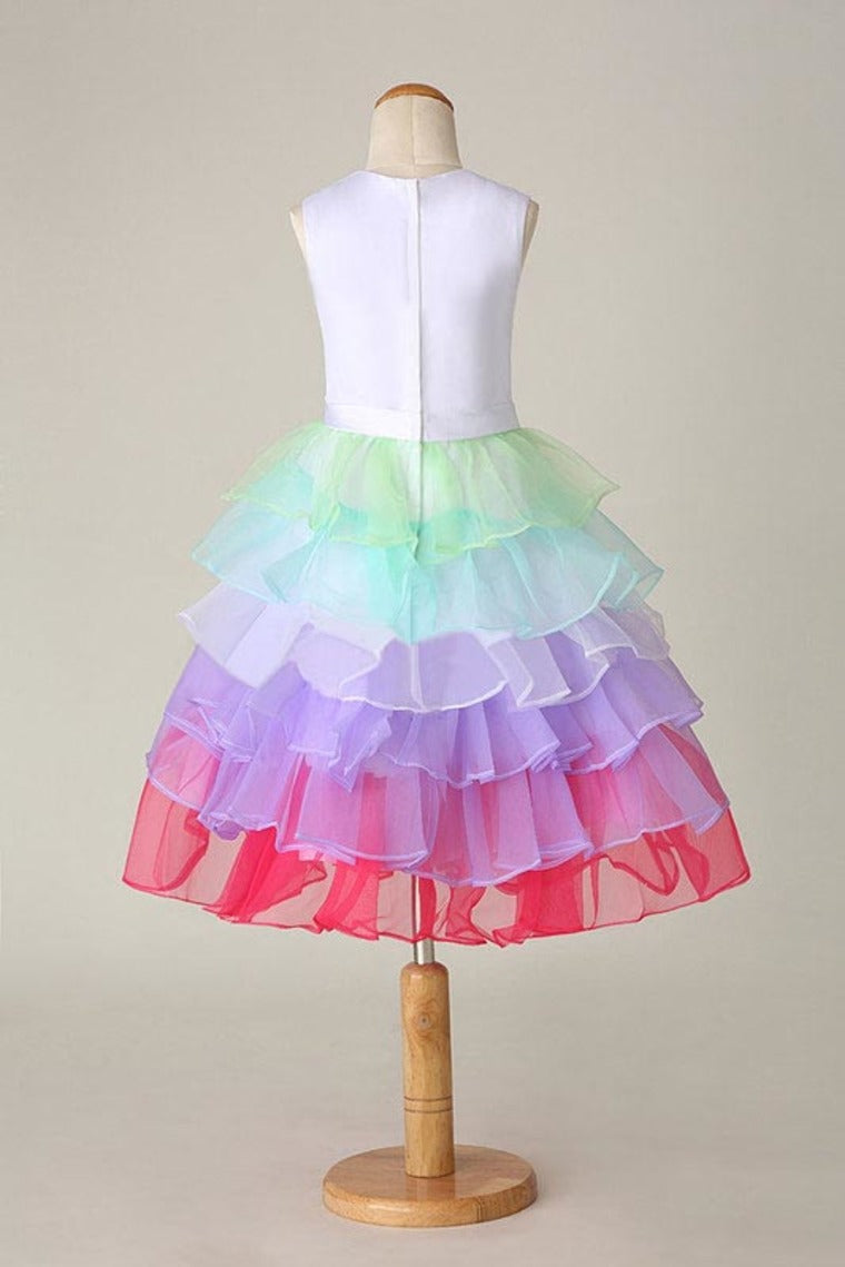 2022 Flower Girl Dresses Scoop A Line Tea Length Organza