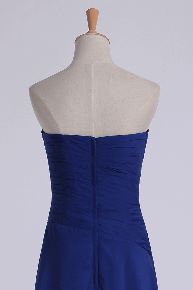 2022 Classic Prom Dresses Strapless A Line Chiffon Floor Length With Ruffles And Beads