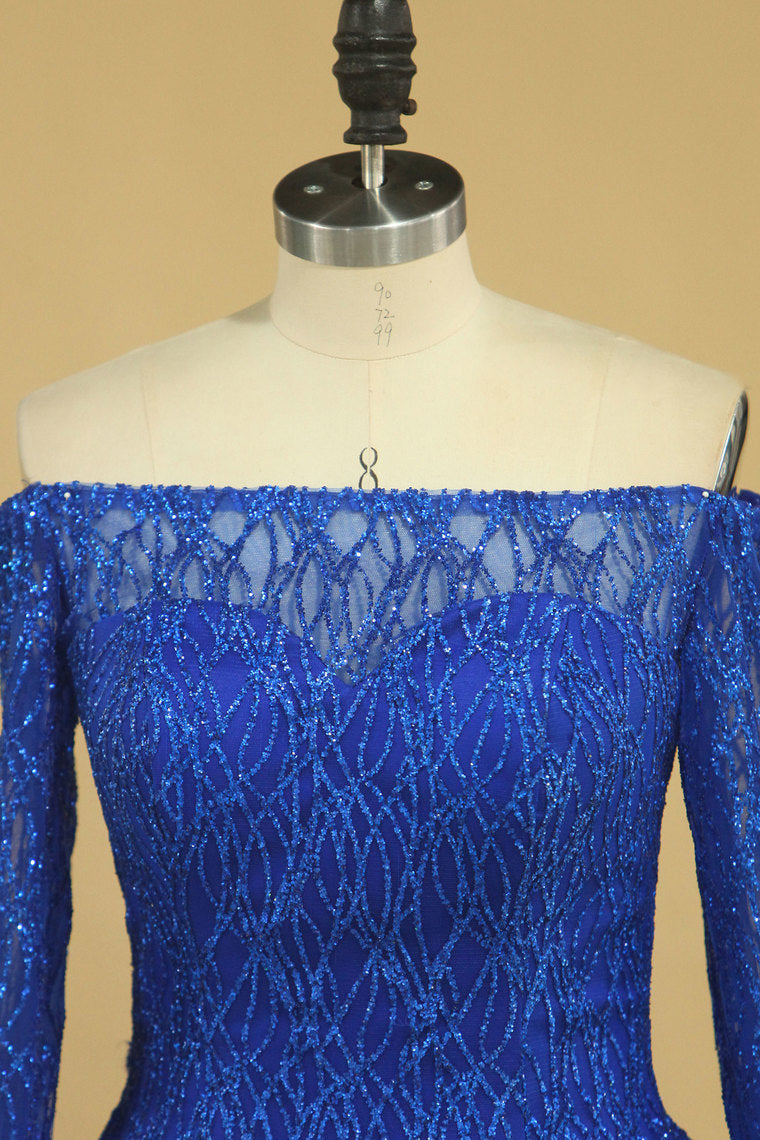 2022 Prom Dresses Boat Neck Long Sleeves A Line Tulle With Beading Sweep Train