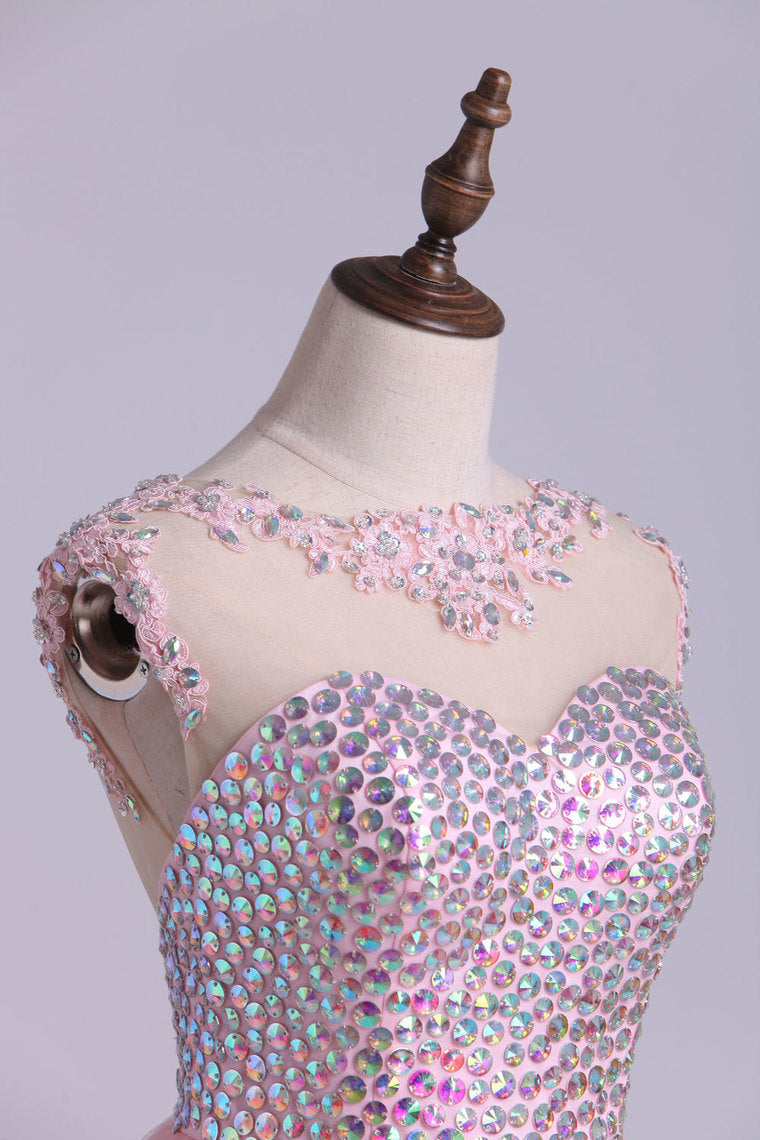 2022 Scoop Neckline Open Back A Line Tulle And Lace Homecoming Dresses