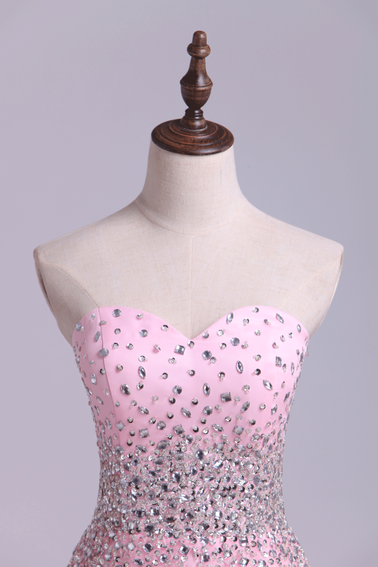 2022 A Line Sweetheart Beaded Bodice Low Back Dress Short With Chiffon Skirt