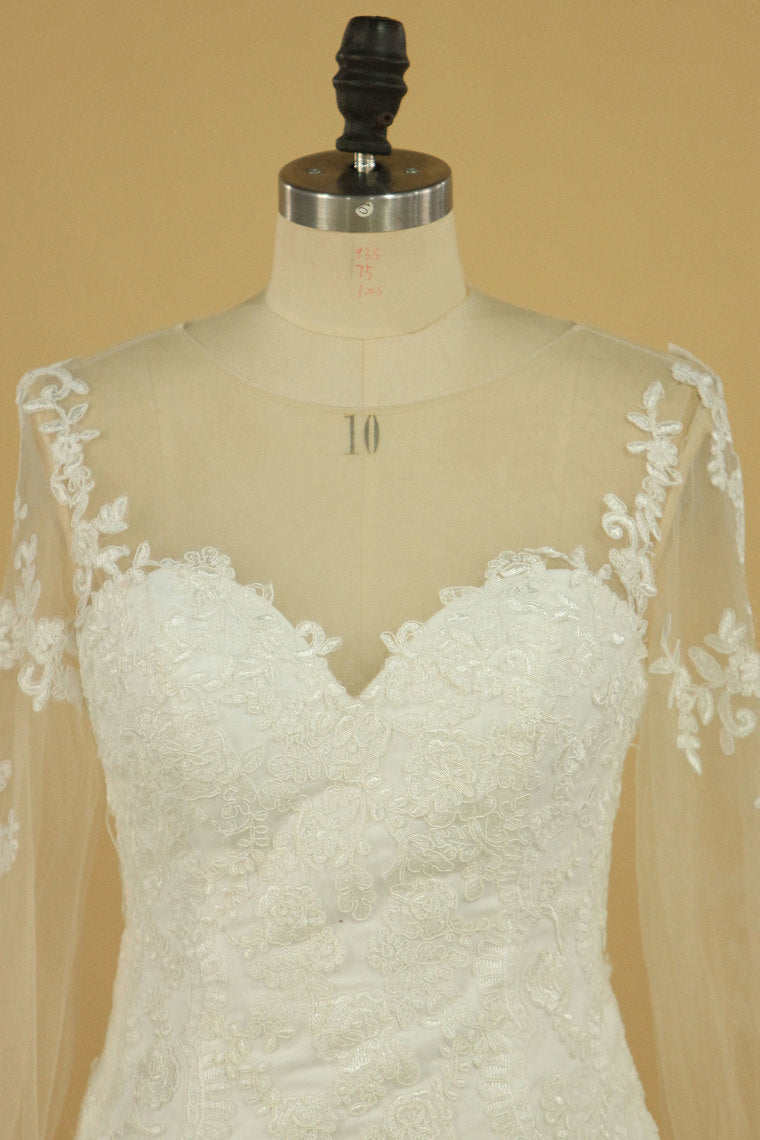 2022 Mermaid Scoop With Applique Long Sleeves Wedding Dresses Tulle Court Train