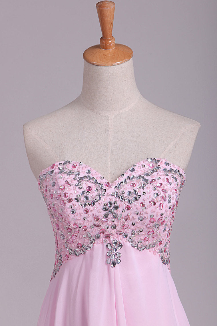 2022 Hot Prom Dresses Sweetheart With Beading Floor Length Chiffon