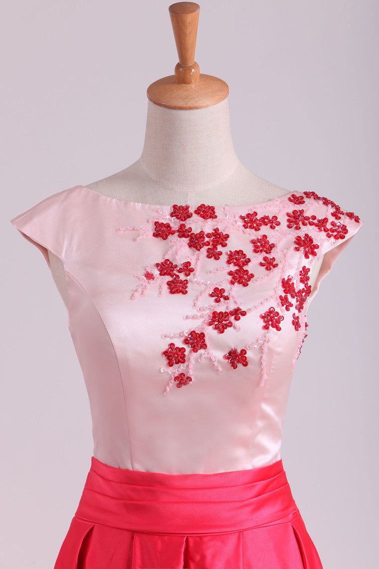 2022 Sexy Open Back Evening Dresses Scoop Satin With Beads A Line