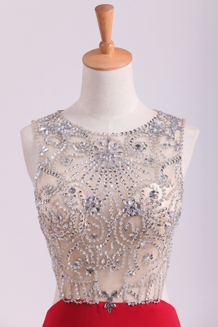 2022 Prom Dresses Scoop Beaded Bodice Spandex With Beading Backless