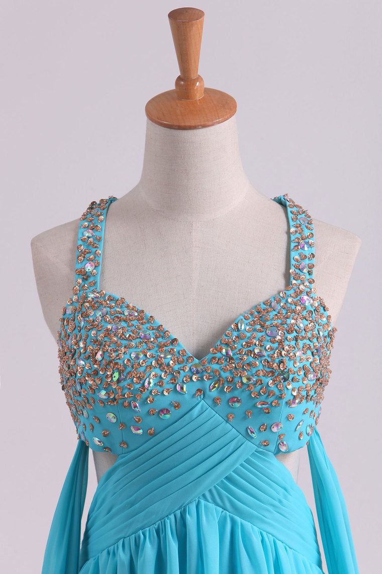 2022 Prom Dresses A-Line Cross Back Chiffon Floor-Length