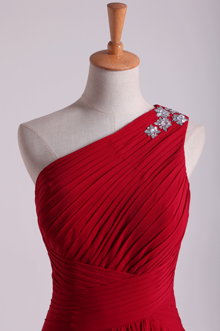 2022 One Shoulder Prom Dresses A-Line Floor-Length Chiffon With Beads