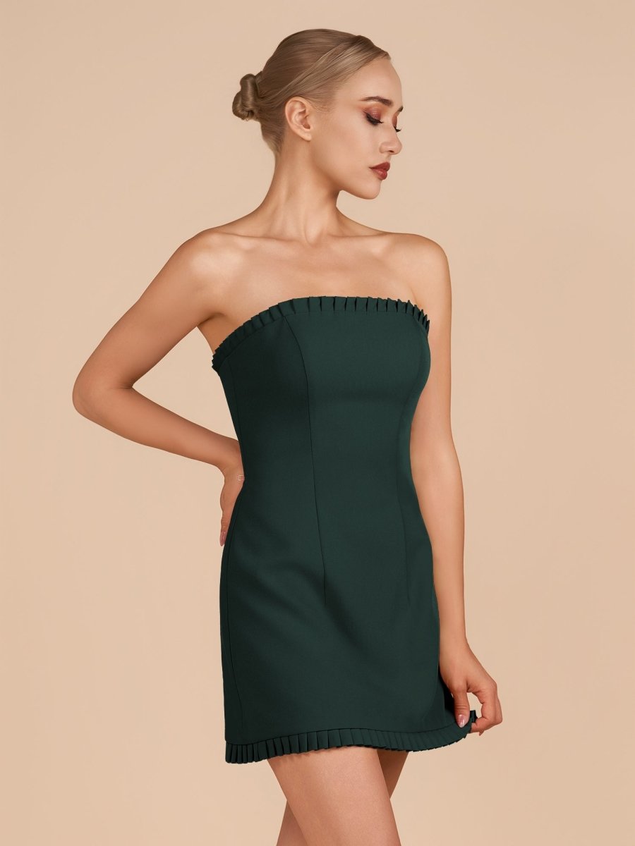 Edna | Dark Green - A-Line Strapless Ruffles Short Homecoming Dresses