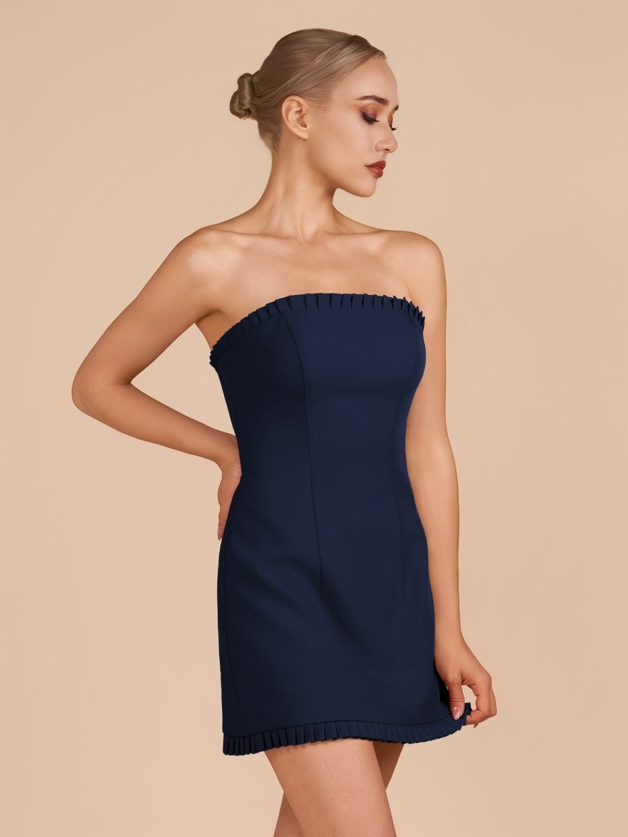 Edna | Navy Blue - A-Line Strapless Ruffles Short Homecoming Dresses