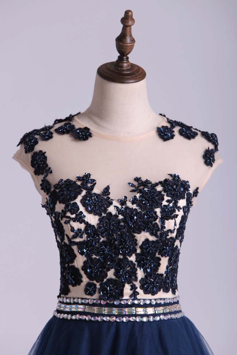 2022 Homecoming Dresses A Line Scoop Short Tulle Dark Navy