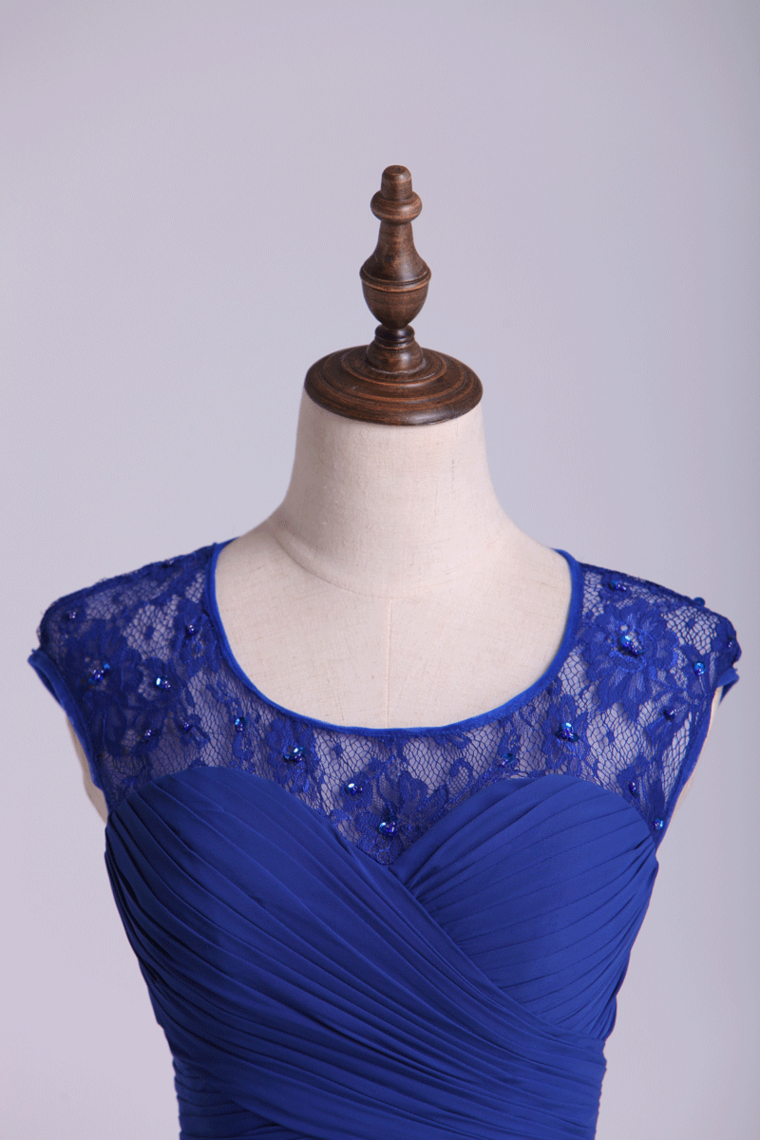 2022 Homecoming Dresses Dark Royal Blue A Line Short Square Neckline Open Back Lace & Chiffon