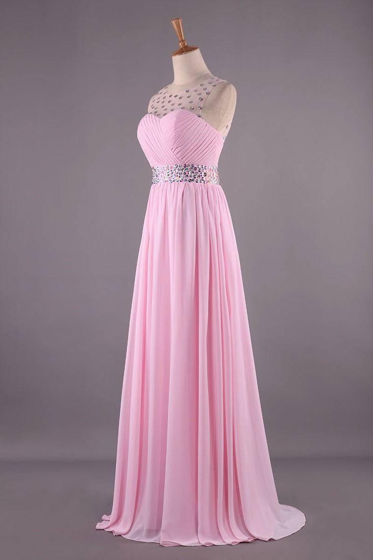 2022 Bateau Princess Sweep Train Prom Dresses Tulle And Chiffon Beaded