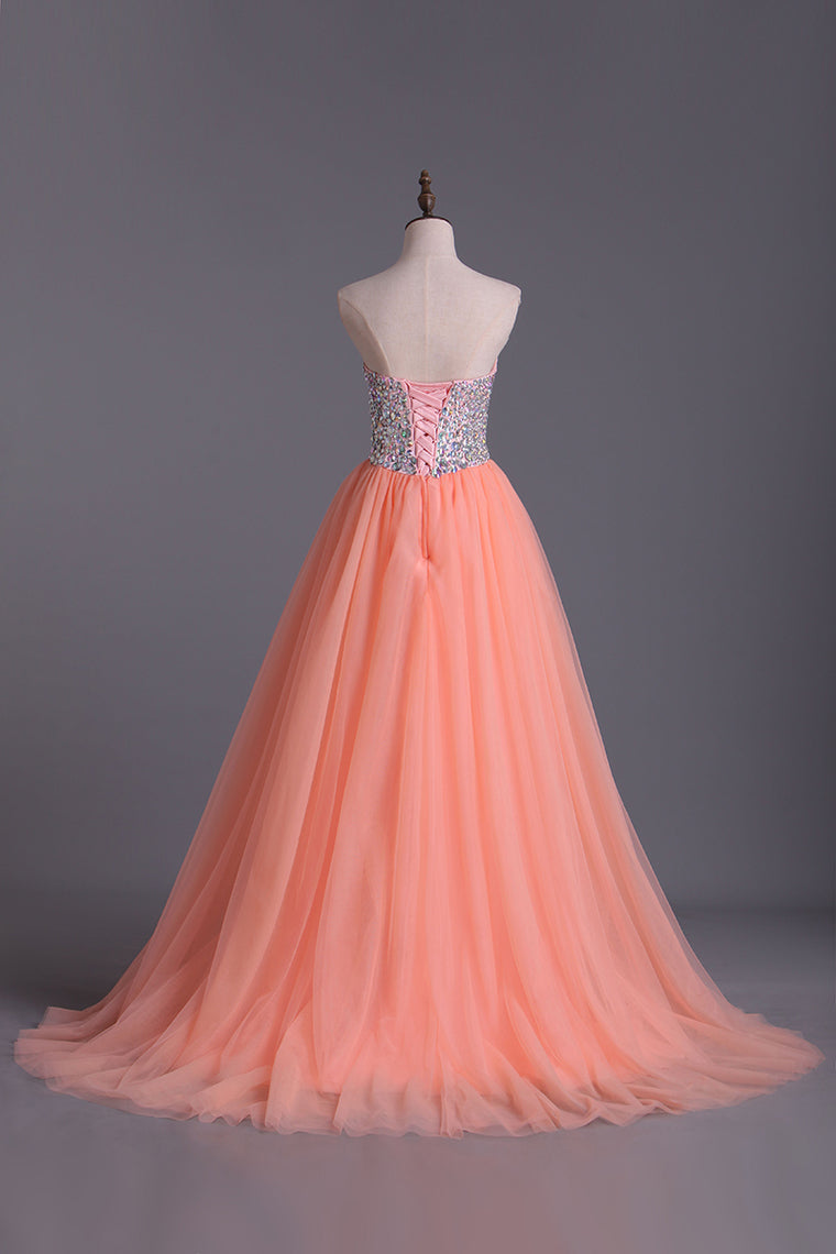 2022 Glistening Sweetheart Prom Dresses Beaded With Shiny Rhinestone Tulle