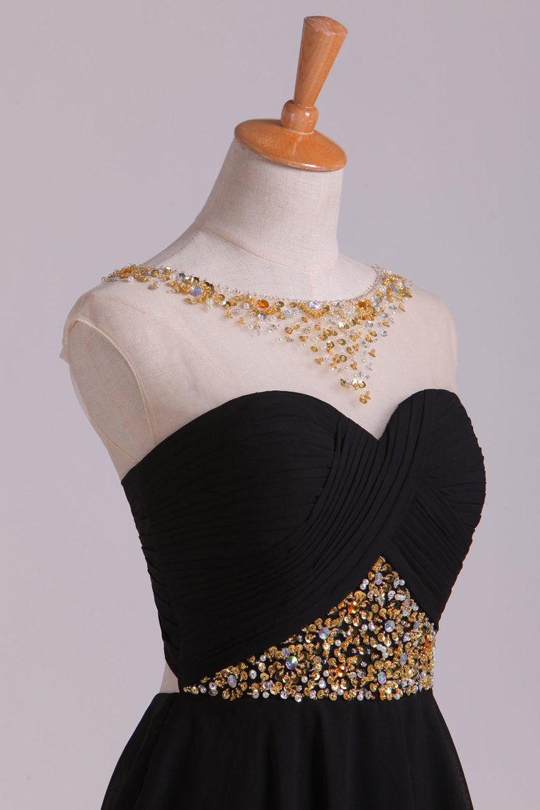 2022 Bateau Homecoming Dresses A Line Short Chiffon With Beading