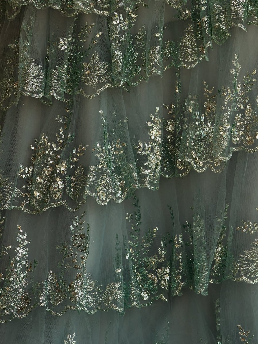 Kaisa | Sky Blue A Line Strapless Ruffle Sequin Lace Prom Dresses