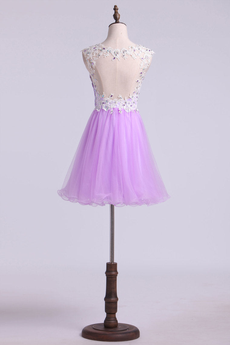 2022 Short/Mini Prom Dress A Line Tulle Skirt With Embellished Bodice Beaded