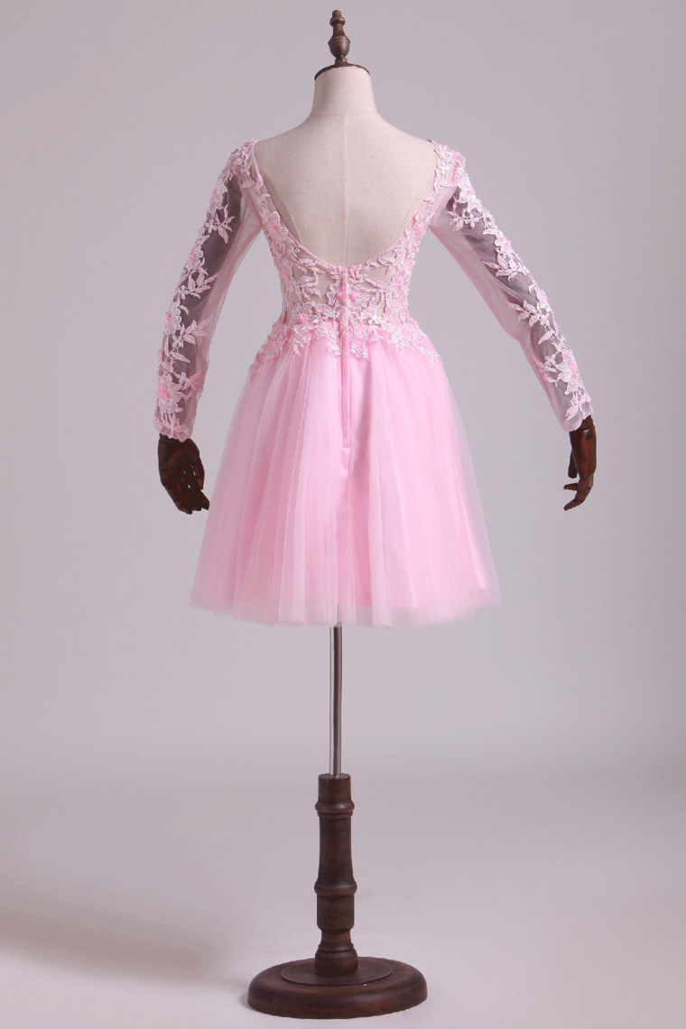 2022 Bateau Homecoming Dresses A Line With Embroidery & Beads Tulle Mini