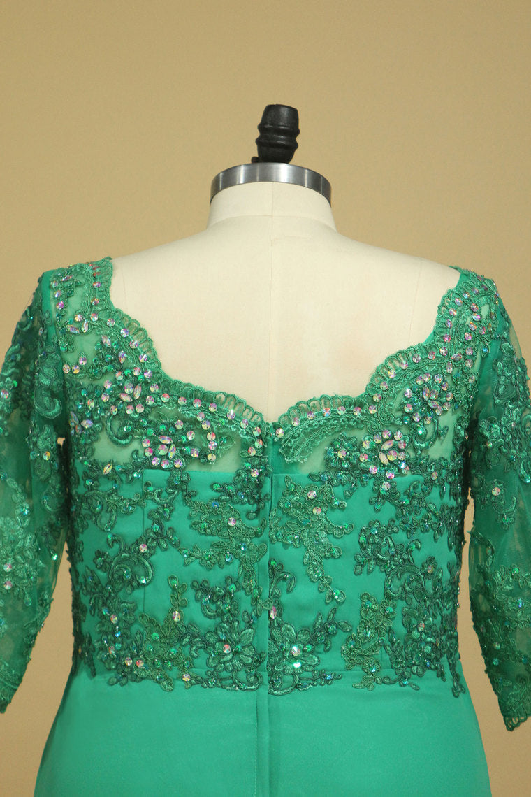 2022 Plus Size V Neck Mother Of The Bride Dresses With Beads & Applique Chiffon Color Hunter