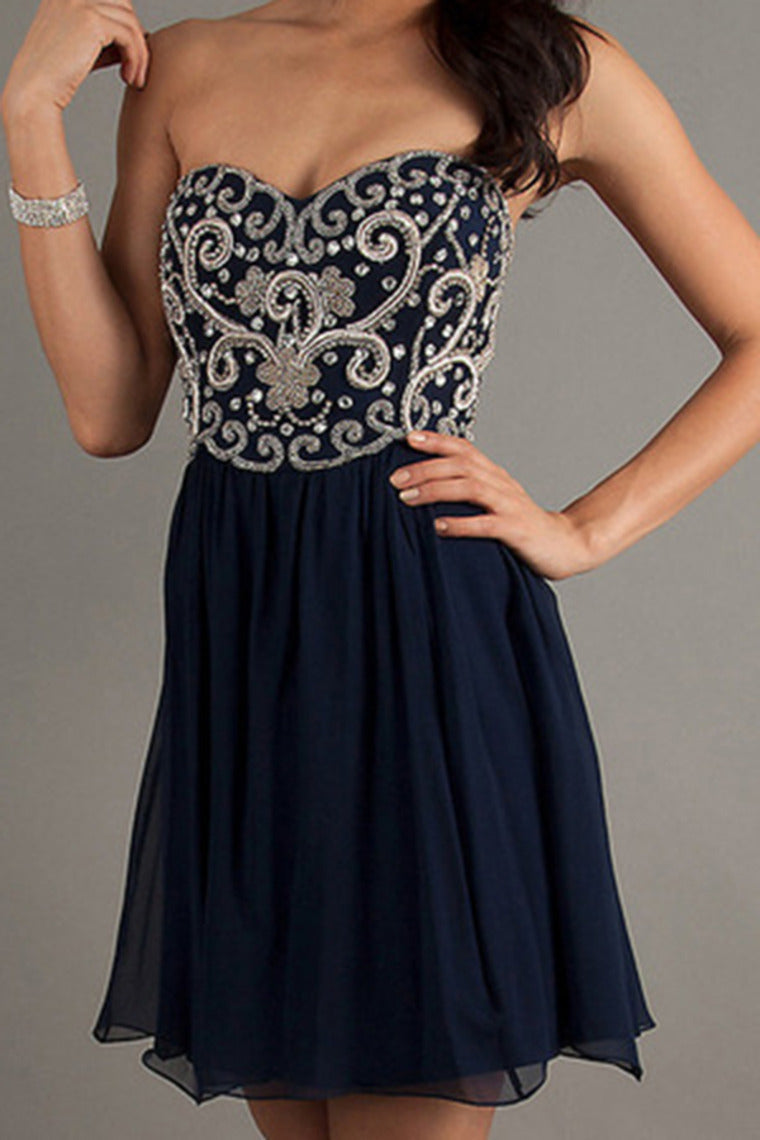 2022 Homecoming Dresses A Line Short/Mini Sweetheart Chiffon With Beads&Sequins