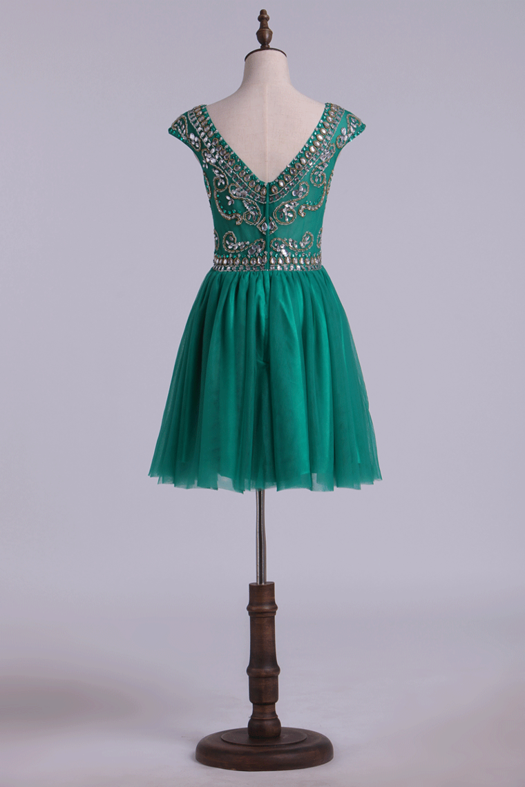 2022 Homecoming Dresses A Line Scoop Short Tulle With Shining Beadings