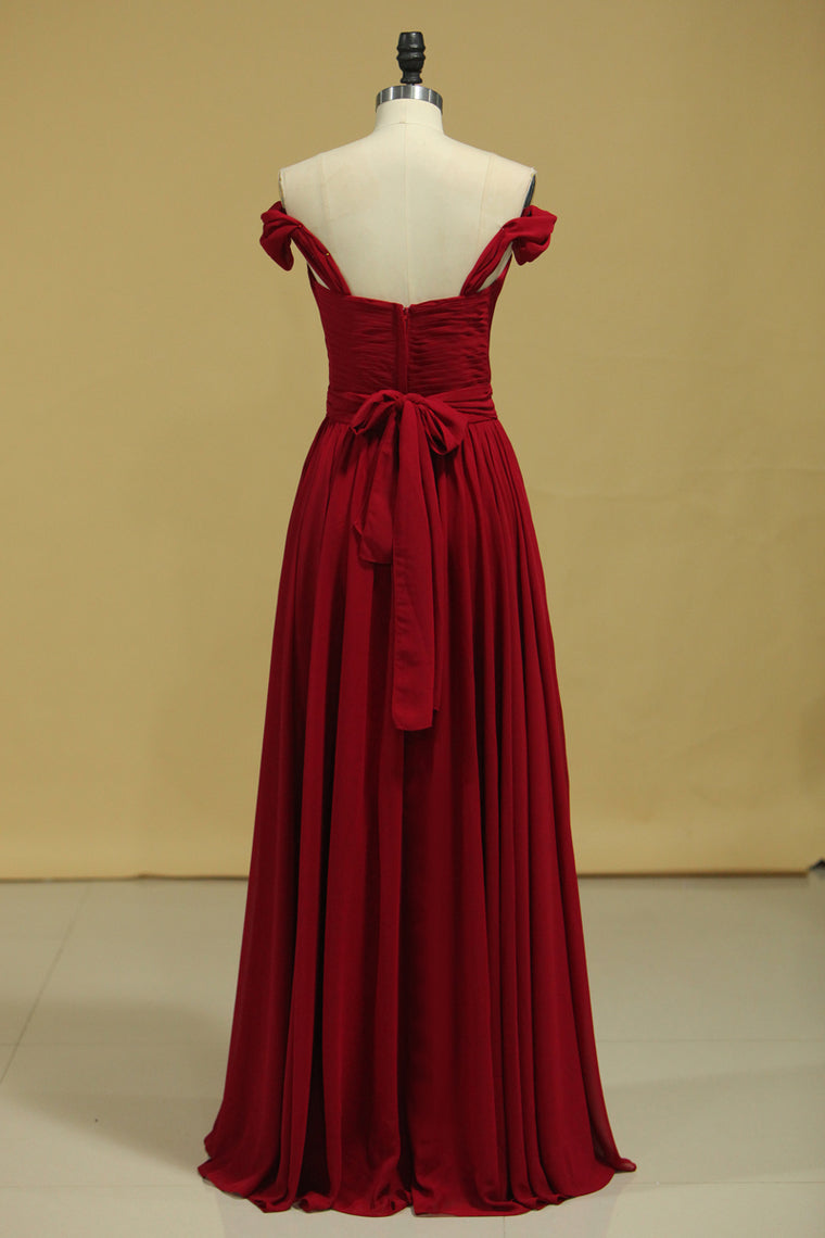 2022 Prom Dresses Off The Shoulder A Line Chiffon Floor Length With Ruffles