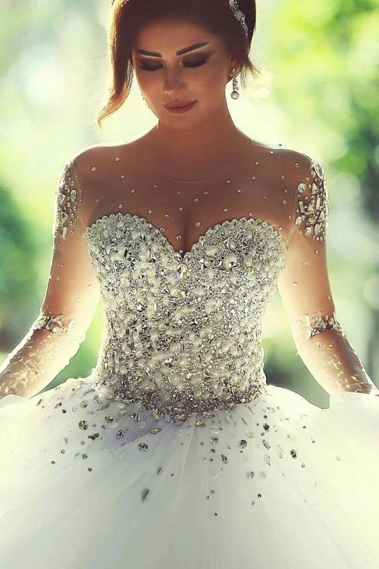 2022 Scoop Wedding Dresses A Line With Beading Floor-Length Tulle