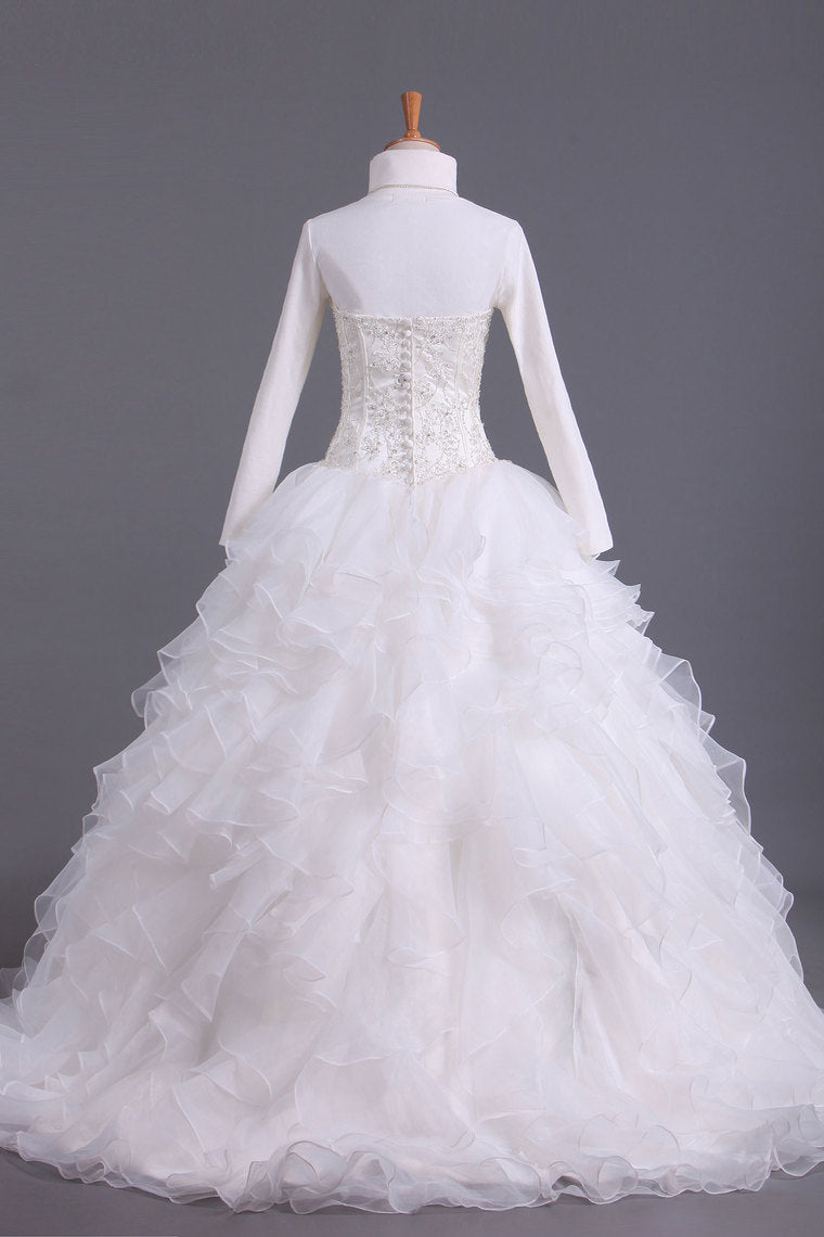 2022 Musilim Wedding Dresses A Line Sweetheart Organza With Beads & Applique