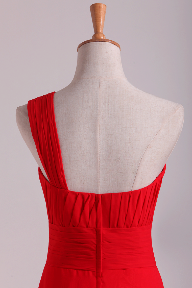 2022 One Shoulder Bridesmaid Dresses Ruffled Bodice A-Line Chiffon