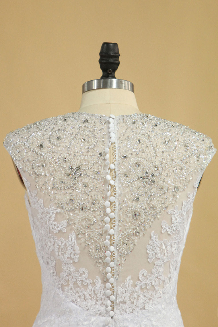 2022 Plus Size Mermaid Wedding Dresses V Neck With Beads And Applique Court Train Tulle