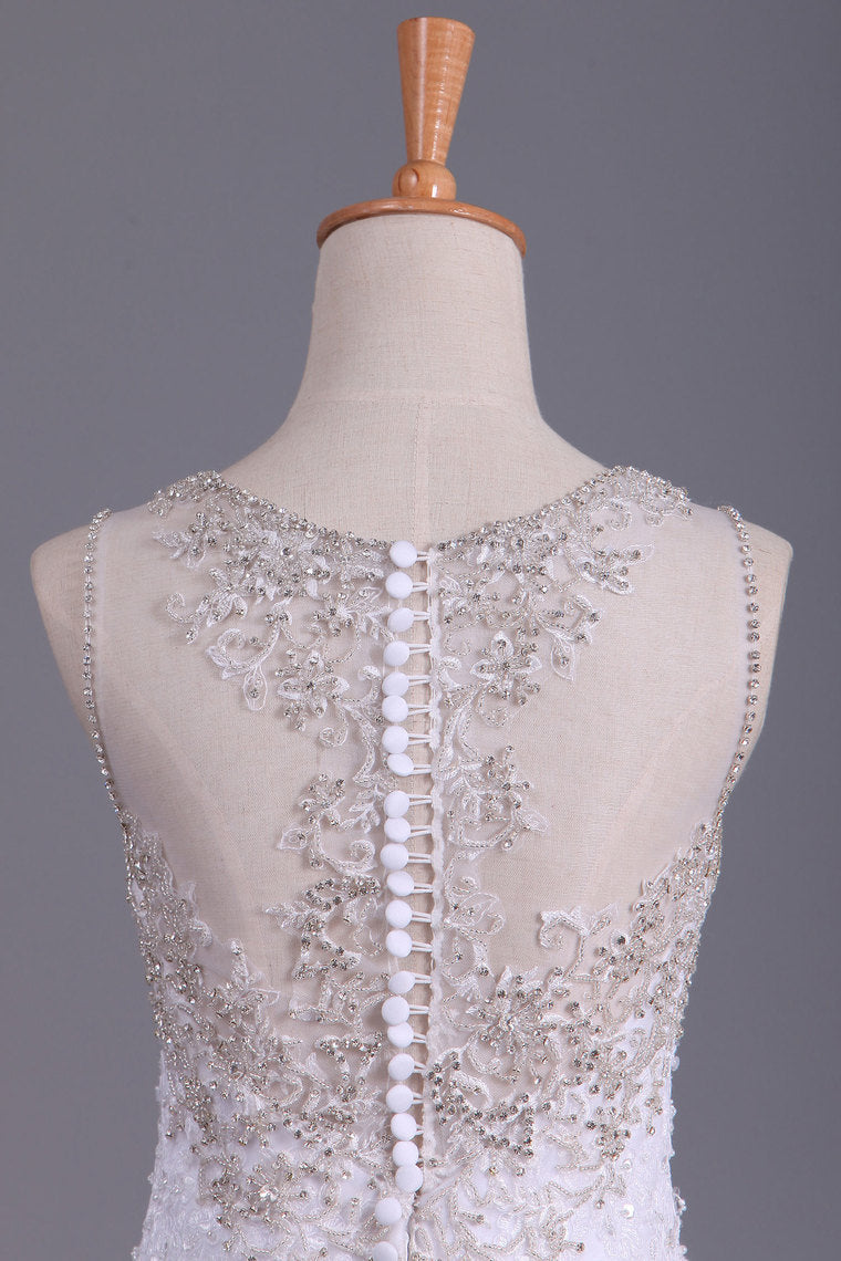 2022 Scoop Wedding Dresses Mermaid/Trumpet Sweep Train Tulle With Applique And Beads