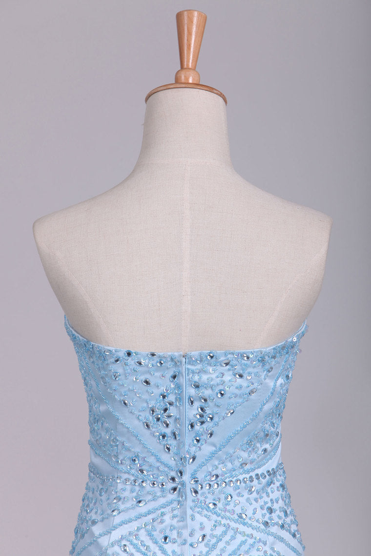 2022 Sweetheart Mermaid Prom Dresses Beaded Bodice Tulle Sweep Train