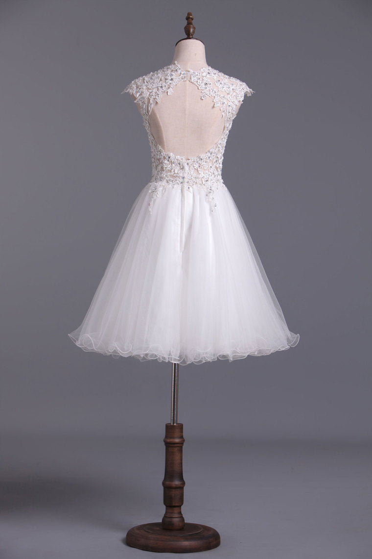 2022 Scoop Homecoming Dresses A Line Tulle With Applique & Beading Short/Mini