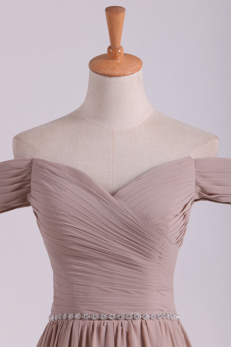 2022 Off The Shoulder Bridesmaid Dresses A-Line Tea Length Chiffon