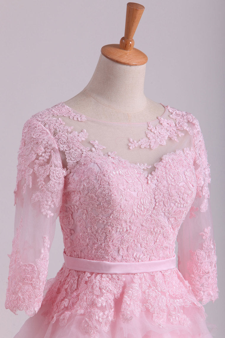 2022 Scoop Half Sleeve A Line Mother Of The Bride Dresses With Applique Tulle