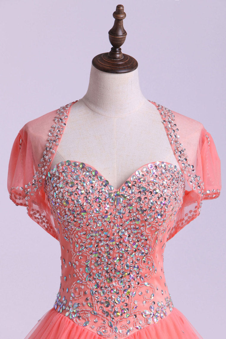 2022 Sweetheart Quinceanera Dresses A Line Beaded Tulle Floor Length