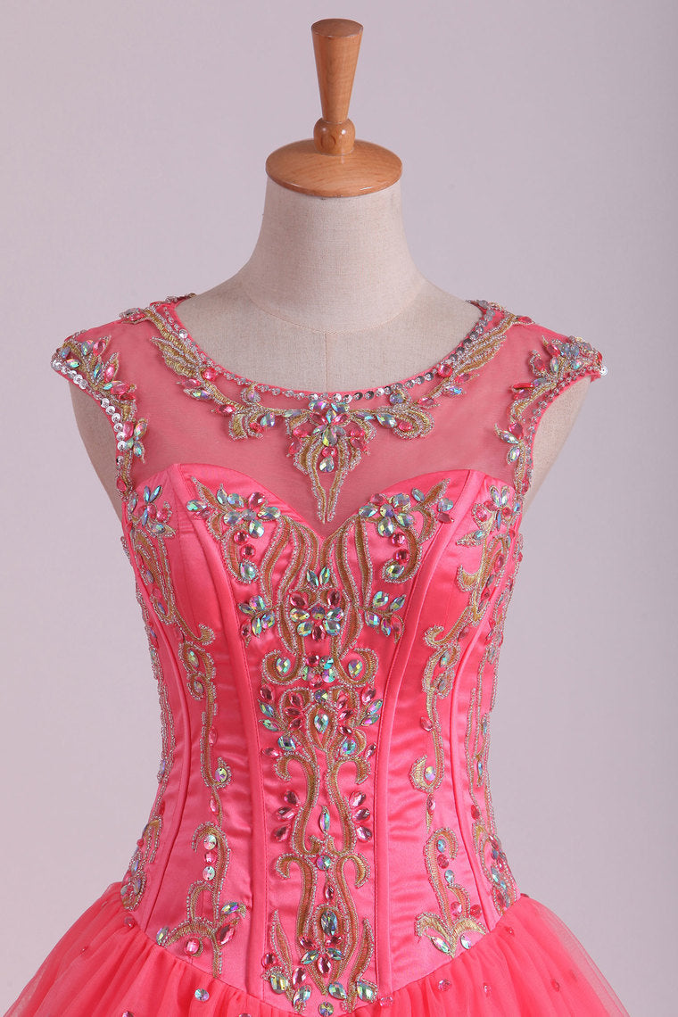 2022 Open Back Quinceanera Dresses Scoop With Embroidery & Beading Floor Length