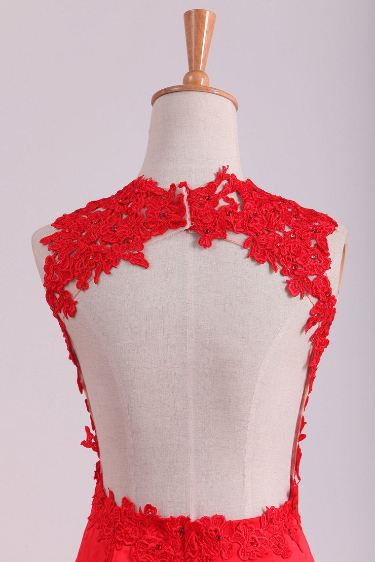 2022 Sexy Open Back Scoop Satin With Applique Mermaid Prom Dresses