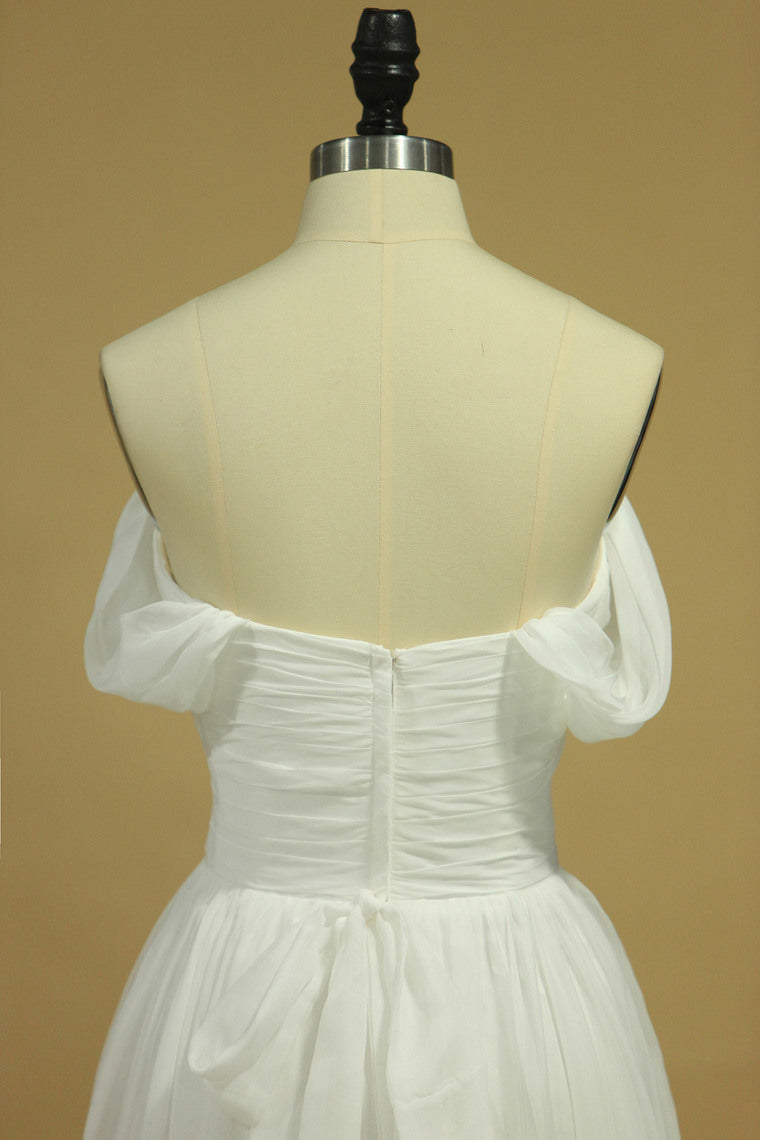 2022 White Prom Dresses Off The Shoulder A Line Chiffon Floor Length With Ruffles