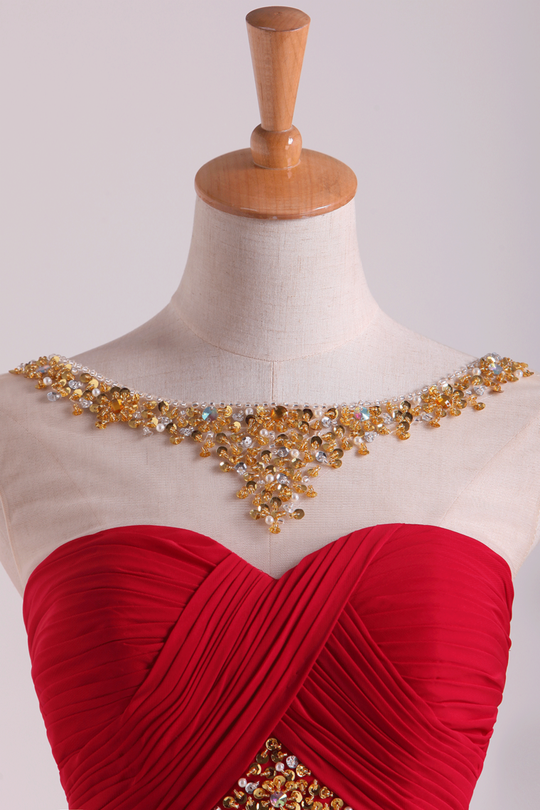 2022 Bateau Homecoming Dresses A Line Short/Mini Chiffon With Beads