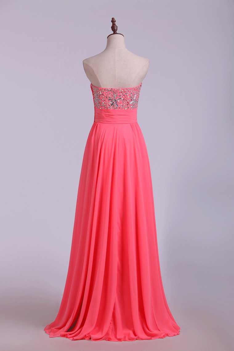2022 Prom Dresses A Line Beading Chiffon Floor Length