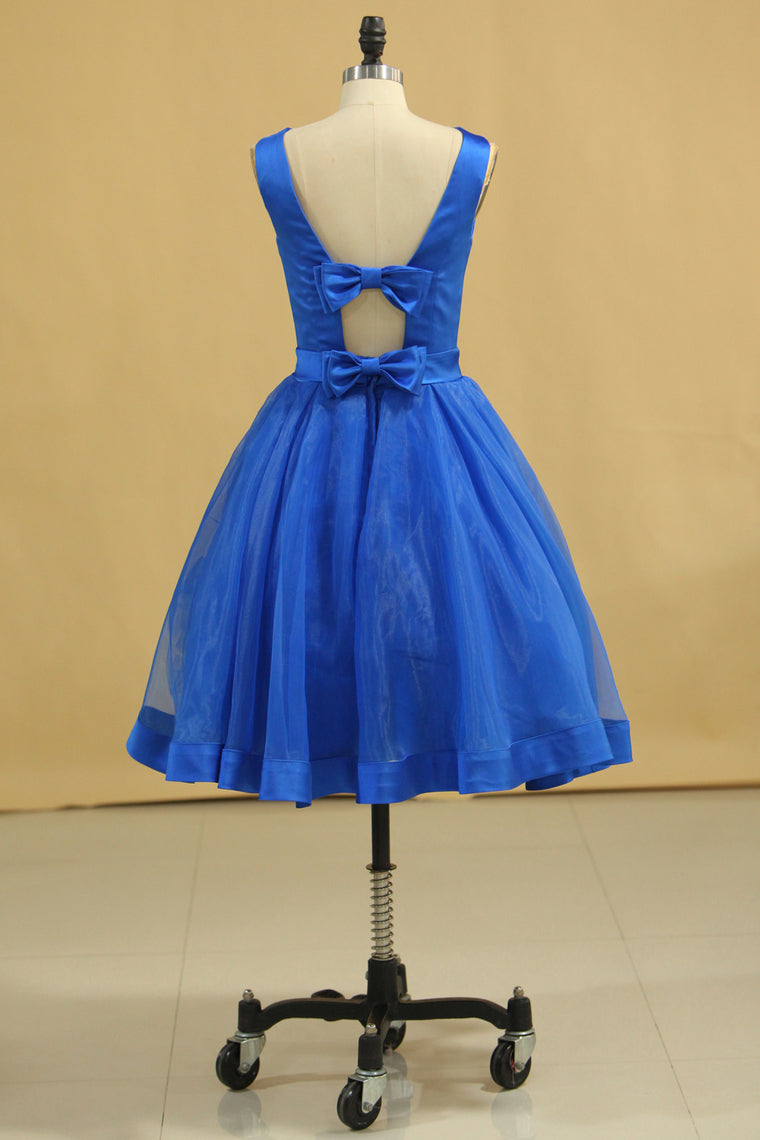 2022 Plus Size Bateau Neckline A-Line Organza & Satin Wedding Dresses With Handmade Bowknot