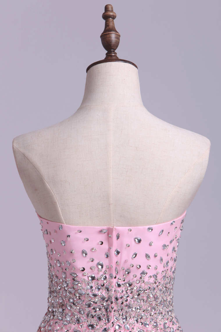 2022 A Line Sweetheart Beaded Bodice Low Back Dress Short With Chiffon Skirt