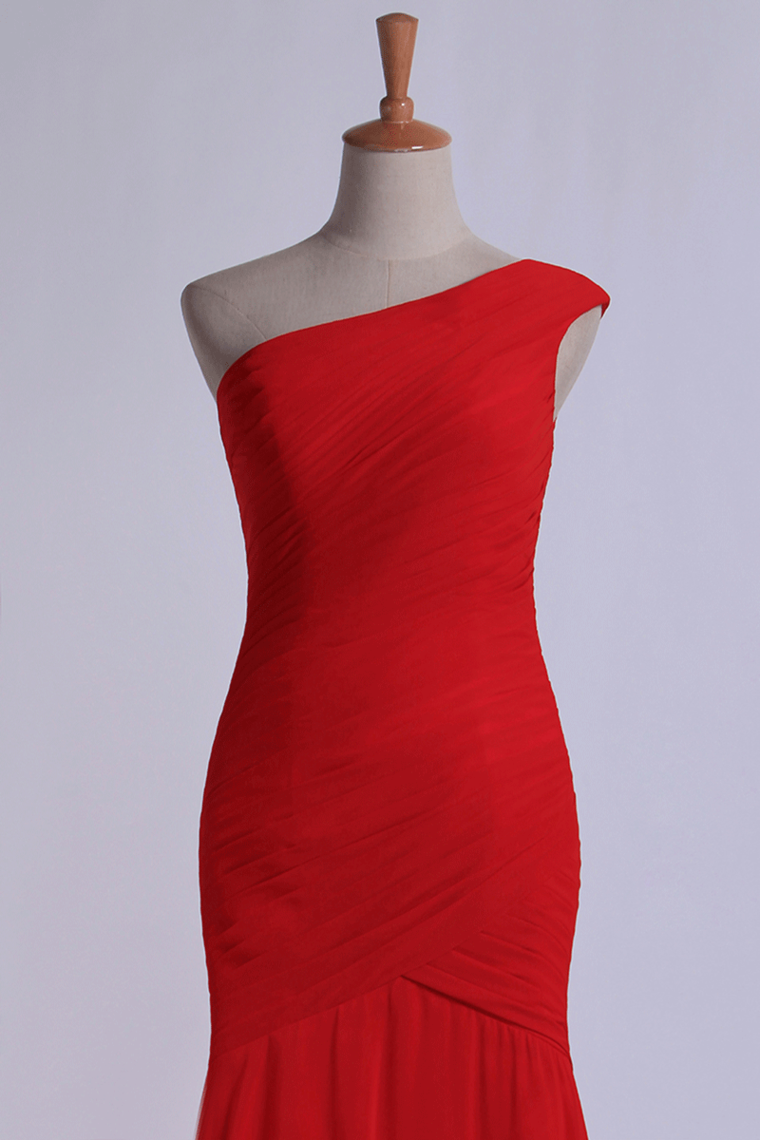 2022 Bridesmaid Dresses One Shoulder Trumpet/Mermaid Chiffon Floor Length