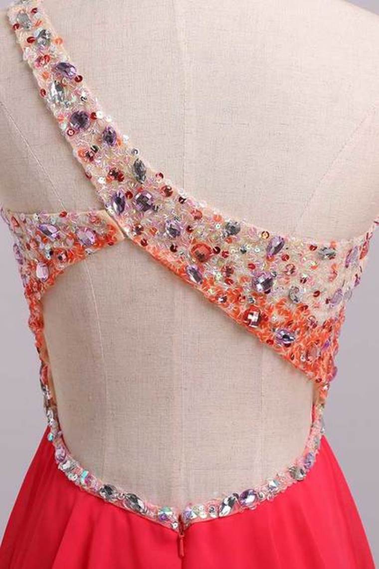 2022 Glistening Short/Mini One Shoulder Open Back A Line/Princess Prom Dresses Tulle&Chiffon