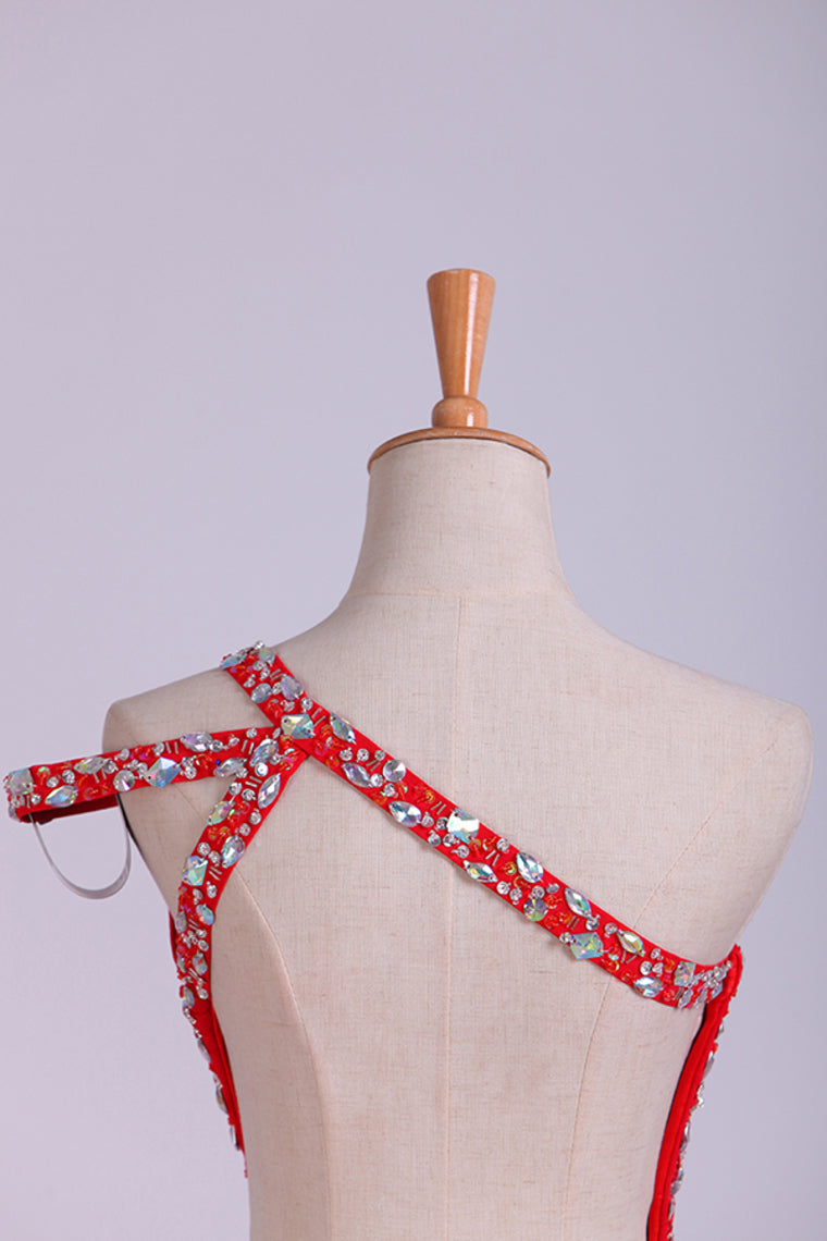 2013 Prom Dresses Sheath Split Front Floor Length One Shoulder Color Red