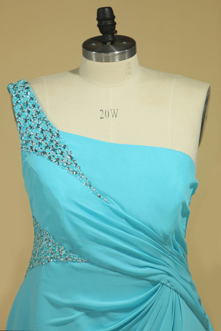 2022 Prom Dresses One Shoulder With Slit And Beads Chiffon