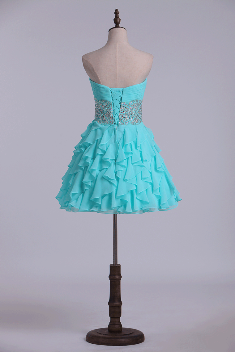 2022 Homecoming Dress A Line Mini With Tiered Chiffon Skirt Beaded