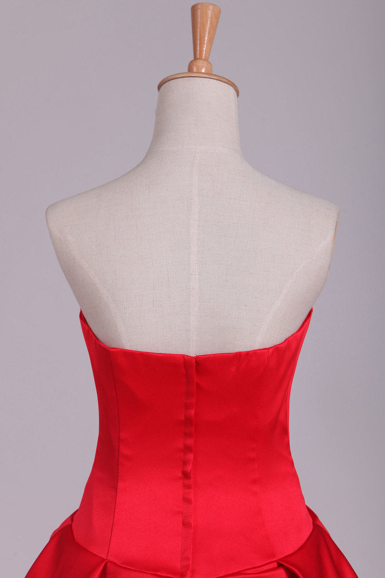 2022 Red Asymmetrical Prom Dresses V Neck Satin Red